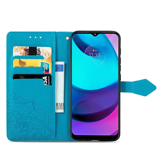 Cu clapetă pentru Motorola Moto E20/E30/E40, Mandala, albastru