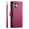 Cu clapetă pentru iPhone 16 Plus, Wallet Zipper Pocket, roșu