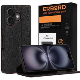 Husă pentru iPhone 16, ERBORD Vintage, portofel cu clapetă, negru