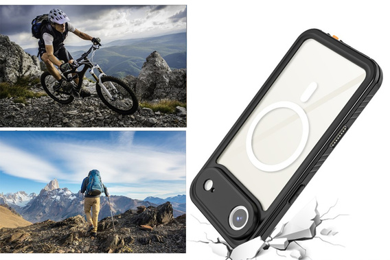 Carcasă Redpepper pentru iPhone Air, impermeabilă IP68, pentru MagSafe, transparentă cu laturi negre