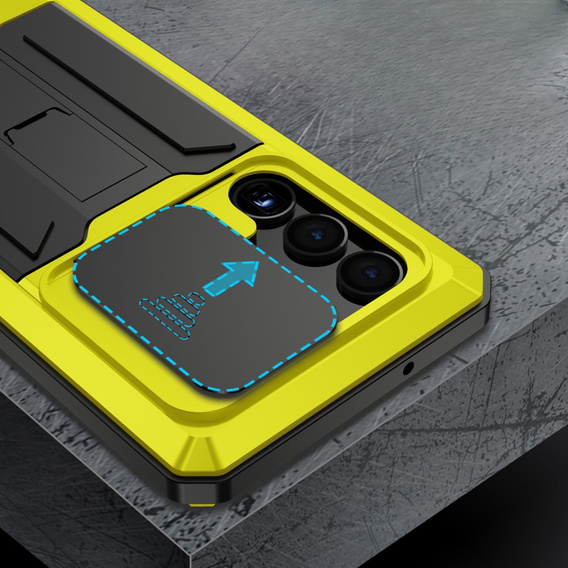 Husă blindată pentru Samsung Galaxy S23 Ultra, R-JUST CamShield Slide, galben