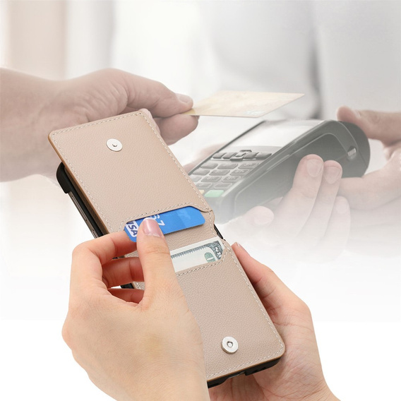 Carcasă pentru Samsung Galaxy Z Flip7 FE / Z Flip6, Card Slot Ring Case, bej