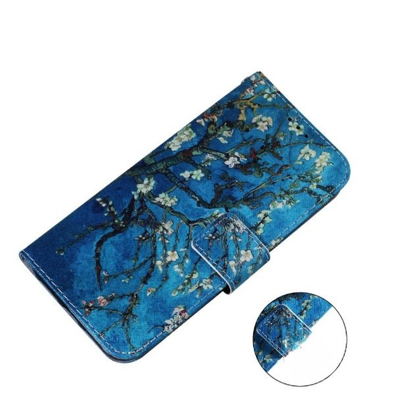 Cu clapetă pentru Oppo A17, Wallet flowers, albastru