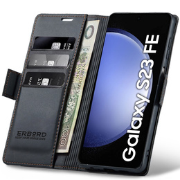 Husă pentru Samsung Galaxy S23 FE, ERBORD Glossy Litchi, portofel cu clapetă, negru