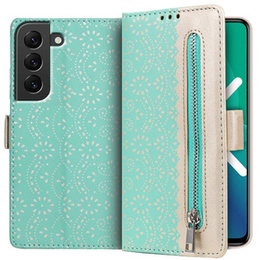 Carcasă cu clapetă pentru Samsung Galaxy S22+ Plus 5G, Wallet Pocket Zipper Lace, verde