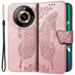 Cu clapetă pentru Realme 11 Pro / 11 Pro +, Butterfly, roz rose gold