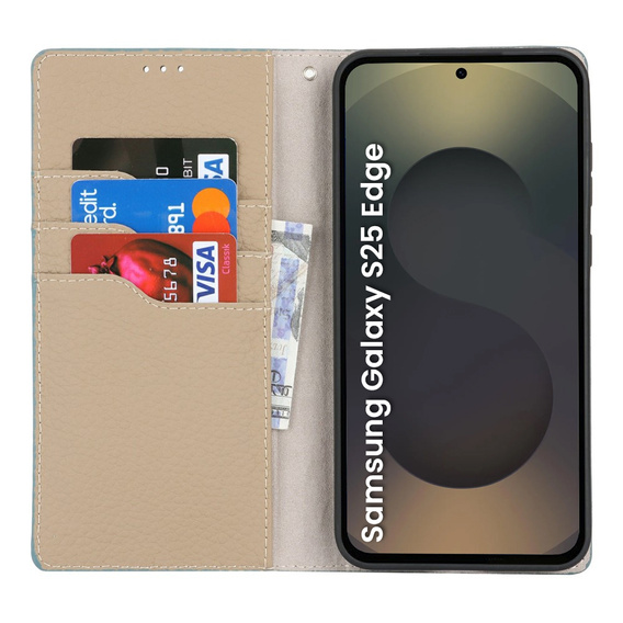 Cu clapetă pentru Samsung Galaxy S25 Edge, Litchi Skin Grain, albastru