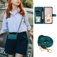 Husă cu clapetă pentru Samsung Galaxy S24 FE, Rhombus Crossbody Leather, verde închis