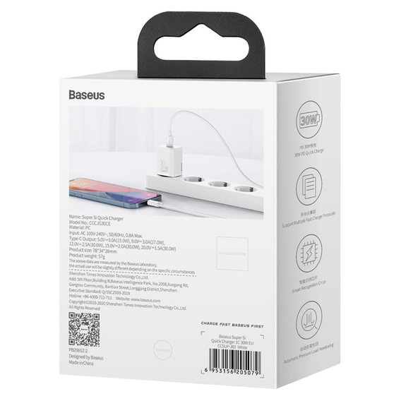 Baseus Super Si PD 30 W încărcător de rețea, 1× USB-C pentru smartphone-uri