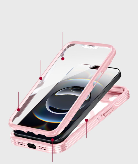 Husă pentru iPhone 16E, Shockproof, cu sticlă, pentru MagSafe, roz