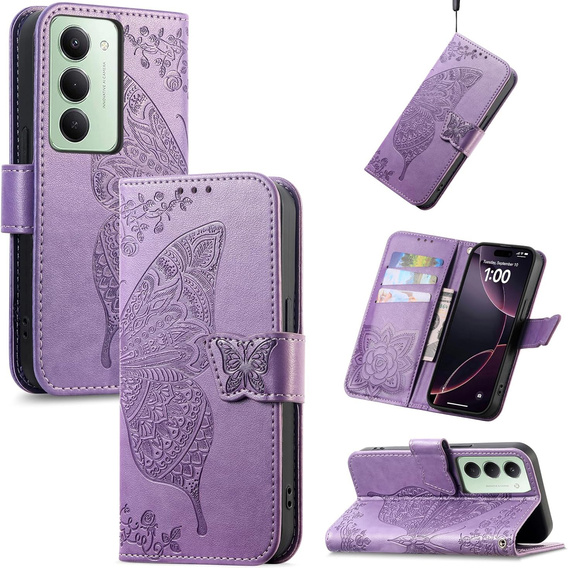 Carcasă Flap pentru Xiaomi Redmi 15 5G / 4G, Butterfly, violet