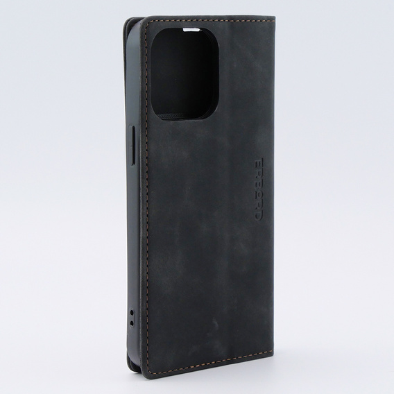 Husă pentru iPhone 15 Pro, ERBORD Vintage, portofel cu clapetă, negru