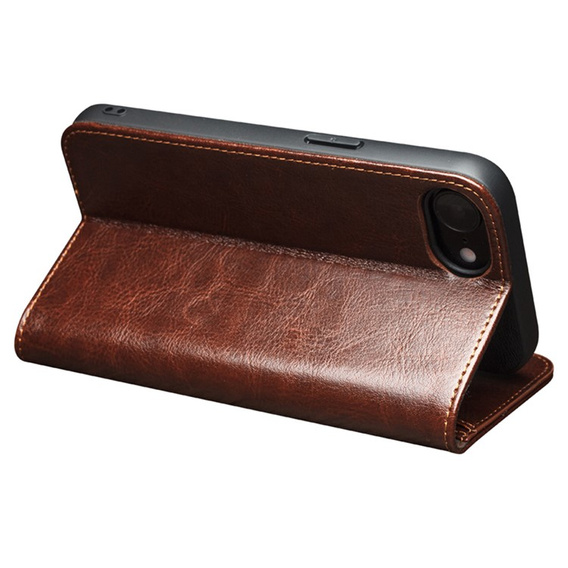 Carcasa flip pentru Iphone 16E, QIALINO Leather Wallet, maro
