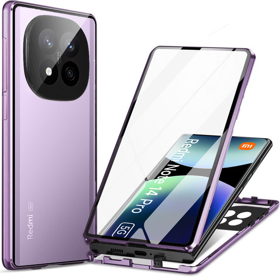 Husa pentru Xiaomi Redmi Note 14 Pro, Magnetic Dual Glass, violet