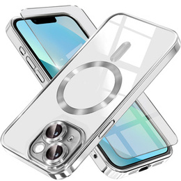 Husă pentru iPhone 13, Electro MagSafe, de argint + Sticlă pentru ecran