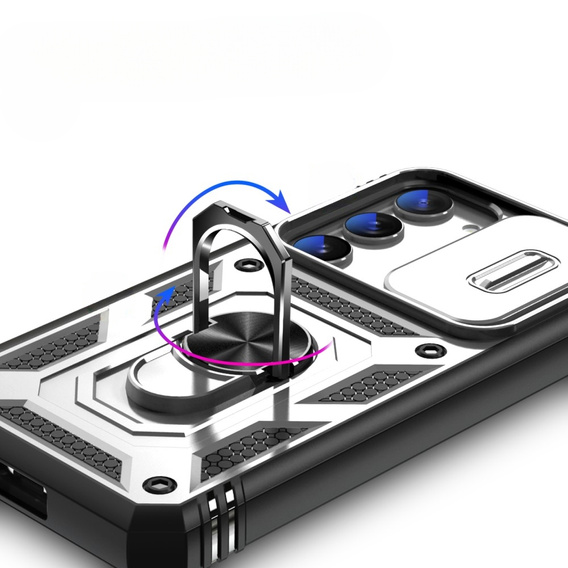 Husă blindată pentru Samsung Galaxy S23, CamShield Slide, alb / negru