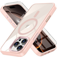 Husă pentru iPhone 16 Pro Max, pentru MagSafe, ERBORD Matt Case, transparent / roz + sticlă pentru ecran