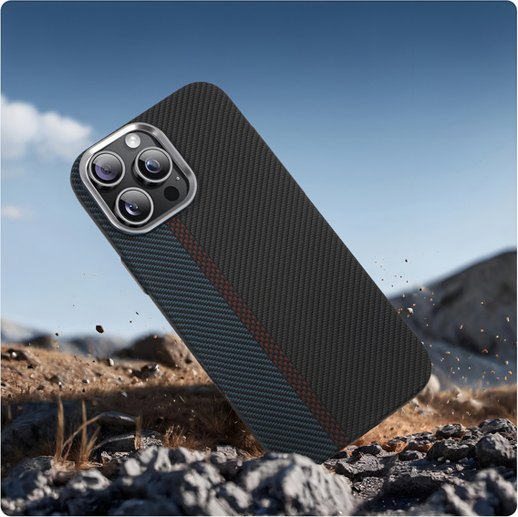 Carcasa pentru iPhone 15 Pro Max, Carbon Fiber MagSafe, negru / albastru