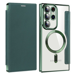 Cu clapetă pentru Samsung Galaxy S23 Ultra, RFID Wallet MagSafe CamShield, verde
