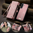 Husă CASEME pentru Samsung Galaxy A56 5G, Retro Leather Wallet, cu curea de umăr, roz