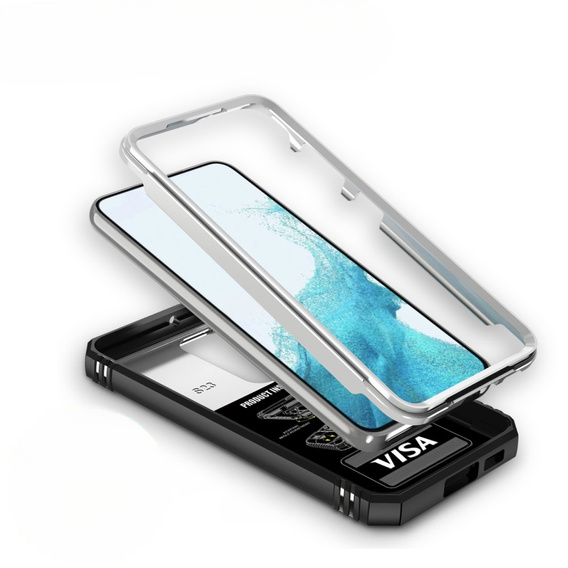 Husă blindată pentru Samsung Galaxy S23, CamShield Slide, alb / negru