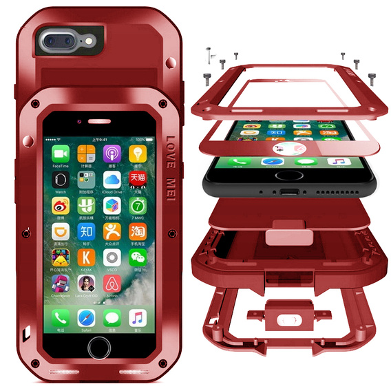 Love Mei Huse pentru iPhone 8 Plus/7 Plus, armored with glass, roșu