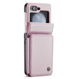 Husa cu clapetă CASEME pentru Samsung Galaxy Z Flip5 5G, Litchi Wallet, roz