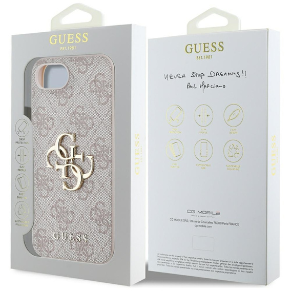 GUESS Huse pentru iPhone 16E, 4G Big Metal Logo, roz