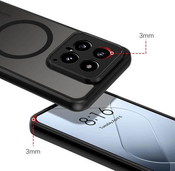 Husă pentru Xiaomi 14T Pro, pentru MagSafe, ERBORD Matt Case, negru + sticlă pentru ecran