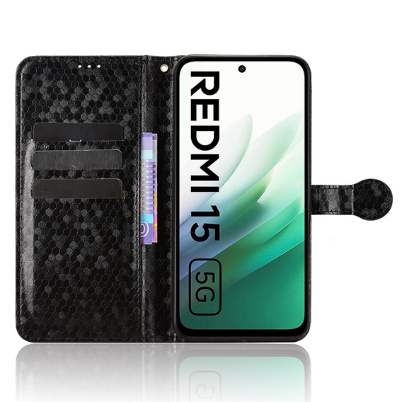 Carcasă Flap pentru Xiaomi Redmi 15 5G / 4G, Wallet Rhombus, negru