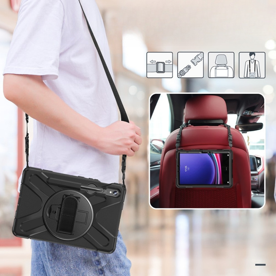 Husa blindată pentru Samsung Galaxy Tab S9 / S8 / S7, carcasă de protecție 360 cu slot pentru stylus, negru