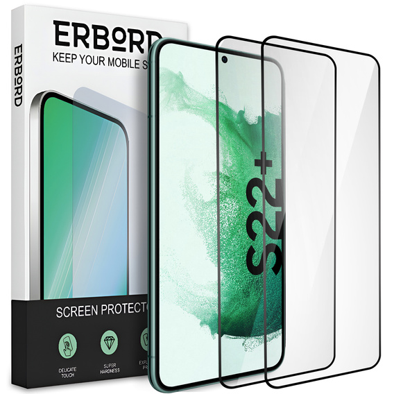 2x sticlă călită pentru Samsung Galaxy S22+ Plus, ERBORD 3D pentru întregul display