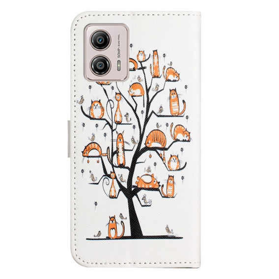 Cu clapetă pentru Motorola Moto G53 5G / G23 / G13, Wallet, Cat & Tree, alb