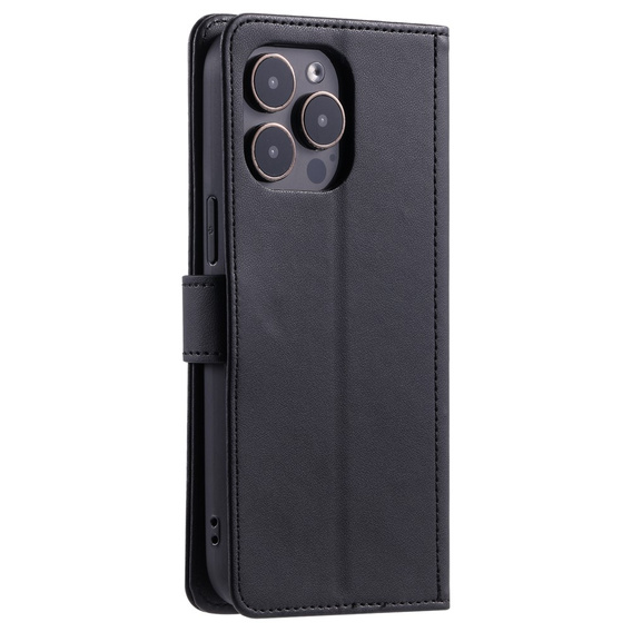 Husă cu clapetă pentru iPhone 16 Pro Max, Rhombus Crossbody Leather, negru