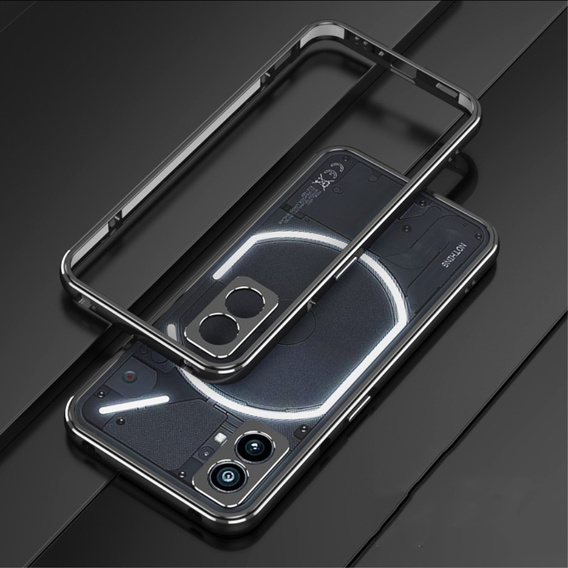 Husa pentru Nothing Phone 2a, Armor Bumper, cu capac pentru obiectiv, negru / argintiu
