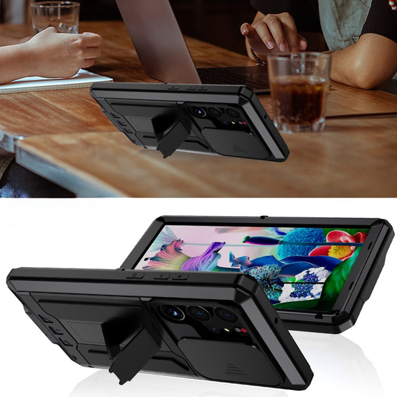Husă blindată pentru Samsung Galaxy S23 Ultra, R-JUST CamShield Slide, negru