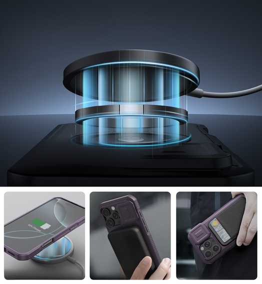 Carcasă blindată pentru iPhone 16 Pro Max, Dexnor CamProtect MagSafe, violet
