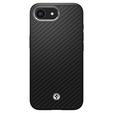 Carcasa Spigen pentru iPhone 16E, Enzo Aramid MagSafe, negru carbon + 9H Tempered Glass