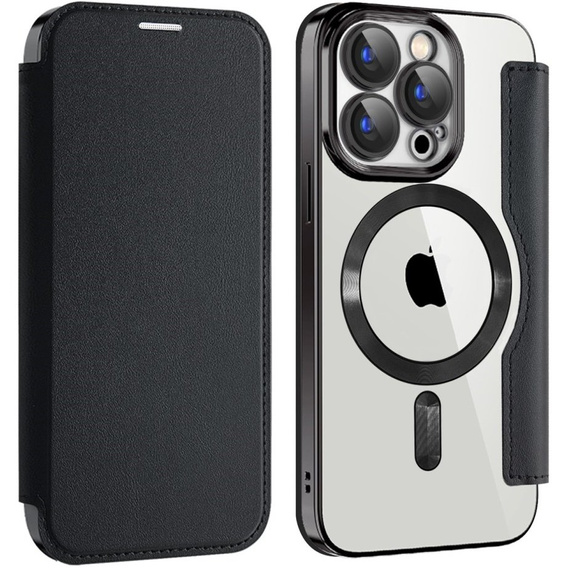 Cu clapetă pentru iPhone 15 Pro, RFID Wallet MagSafe CamShield, negru