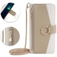 Carcasă flip pentru iPhone 15 Pro, Wallet Zipper Pocket, cu oglindă, alb