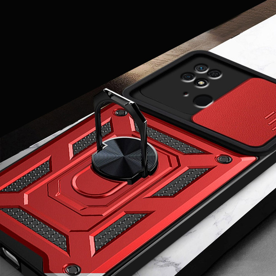 Husă blindată pentru Xiaomi Redmi 10C, CamShield Slide, roșu