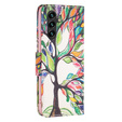 Cu clapetă pentru Samsung Galaxy A55 5G, Wallet, Tree of life, alb