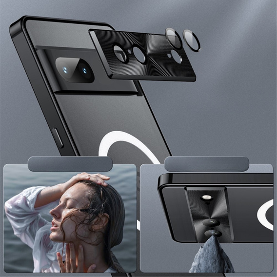Carcasă de protecție pentru camera foto pentru Google Pixel 8, CamShield MagSafe, transparent / negru