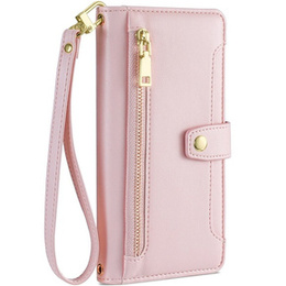 Cu clapetă pentru iPhone 14 Pro Max, Wallet Zipper Pocket, roz