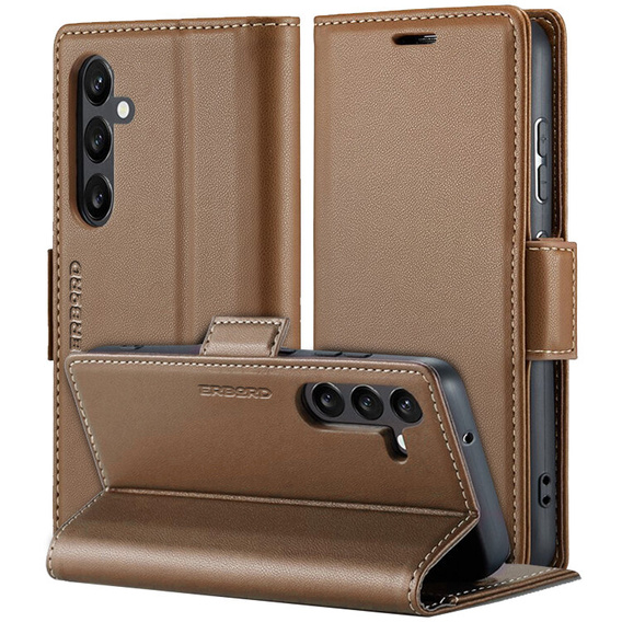 Husă pentru Samsung Galaxy A55, ERBORD Glossy Litchi, portofel cu clapetă, maro