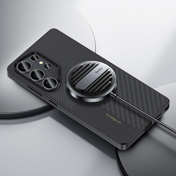 Carcasa BENKS Kevlar pentru Samsung Galaxy S25 Ultra, pentru MagSafe, Carbon Fiber, negru
