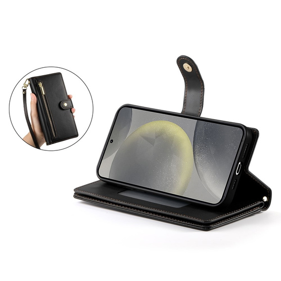 Cu clapetă pentru Samsung Galaxy S25+ Plus, Wallet Zipper Pocket, negru