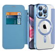 Cu clapetă pentru iPhone 15 Pro, RFID Wallet MagSafe CamShield, albastru