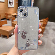 Husă pentru iPhone 14 Plus, Glitter Flower, albastru