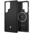 Carcasa Spigen pentru Samsung Galaxy S25 Ultra, Enzo Aramid MagSafe, carbon negru + 9H Tempered Glass